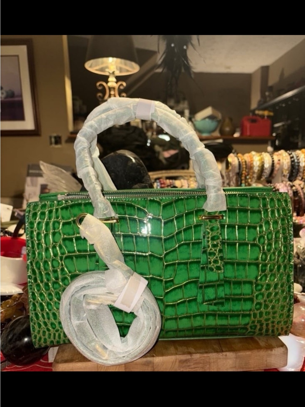 Green Croc-Embossed Satchel Handbag - Women's Bag
